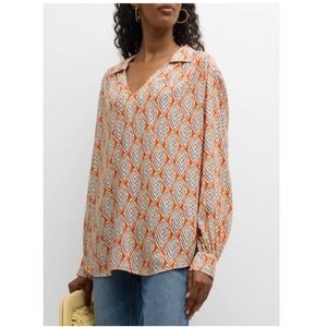 Finley Sparkle Leaf Top Womens S‎ Orange Metallic Oversized Fits M L Boho V-Neck
